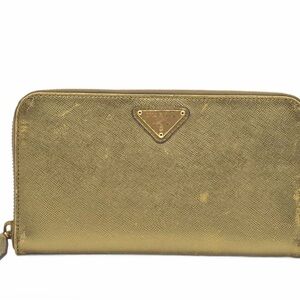 Prada Gold Saffiano Zip-Around Wallet